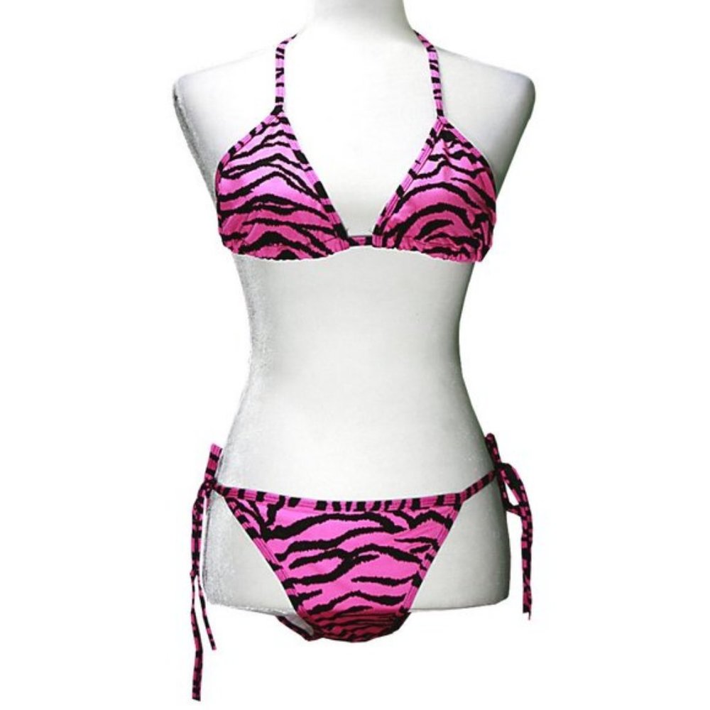 CHUN'S FASHION Pink Zebra Striped Bikini Set Sexy